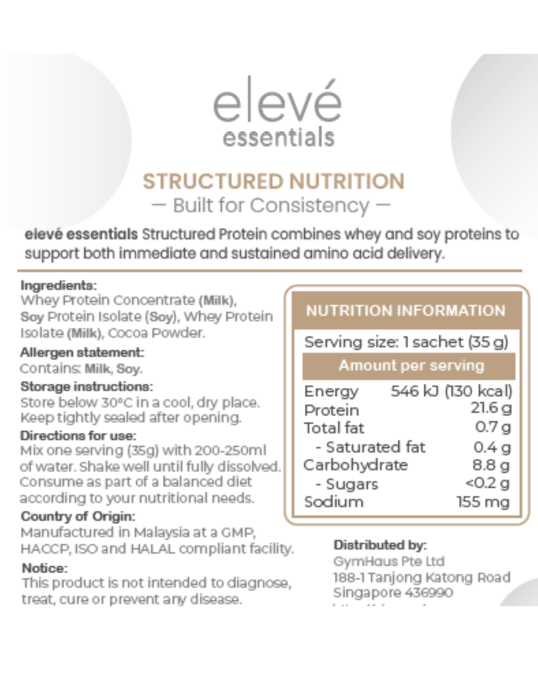 Structured Protein (Whey & Soy Protein) - Calibrated Single-Serve Nutrition x 10 sachets